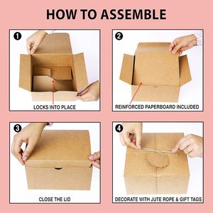 Scatole Regalo Quadrate Spesse in Cartone Kraft con Coperchi, Etichette e Spago - Ideali per Proposte di Damigella d'Onore e Lavori Artigianali - Product Image 3