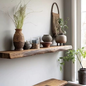 Rustic Wooden Wall <strong>Shelve</strong> Extra <strong>Deep</strong> and Thicker Floating Wood Mounted Storage for Living Room Kitchen Farmhouse-Brown LED - Product Image 6