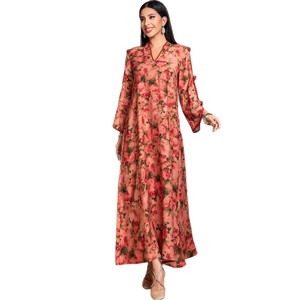 BA5017 nuovo maniero rosa 3D stampato elegante modesto abito in poliestere traspirante Abaya per le donne mediorientali per <span class=keywords><strong>la</strong></span> primavera Eid - Product Image 5