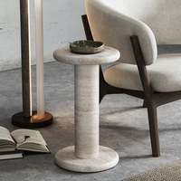 Table d'appoint ronde moderne en marbre beige poli, pierre naturelle pour la décoration du salon