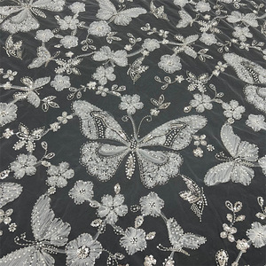 Vendita calda francese lussuoso 3d farfalla Design Tulle tessuto di pizzo ricamato con paillettes e perline per abito da sposa - Product Image 4