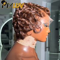 Perruques en cheveux humains en gros, perruque courte coupe pixie en cheveux humains, perruque en cheveux bruts vietnamiens, perruque frontale en dentelle HD, couleur marron, perruques sans colle