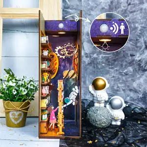 Tonecheer Interstellar Diy Books Bookshelf Insert Children's 3d Wooden Puzzle Book Nook With Body Sensor Led Light