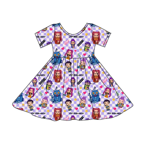 Abiti Estivi K-pop Monster per Bambine in Bambù con Gonna a Ruota Vestito da Gioco per Bambine Piccole Abito a Maniche Corte K-pop in Bambù con Gonna a Ruota per Ragazze - Product Image 2