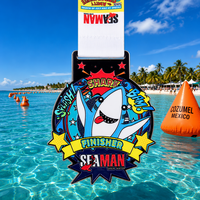 Médaille de natation sportive personnalisée en alliage de zinc, émail en relief 3D, mascotte requin pour course en eau libre, récompense de tournoi de fin de saison, vente en gros