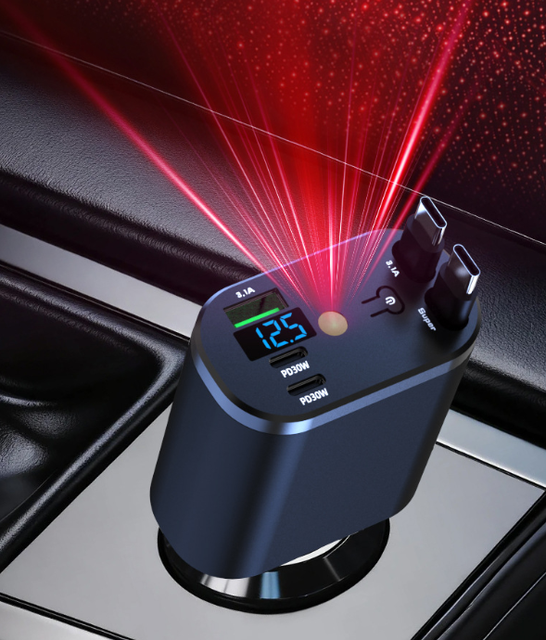 120W Super Fast Car Cigarette Lighter Charger Star Sky Light Dual Ports Retractable Line Car Charger