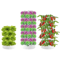 Tour de jardinage aéroponique moderne d'intérieur avec pots en plastique pour herbes, fruits, légumes et graines, incluant un adaptateur de minuterie et un filet de semis