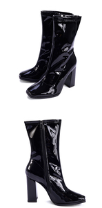 XSD Women's Fashion Boots New Western Style Square Head Shiny Short for Shoes with Zip Closure High Heels Party Autumn - Product Image 2