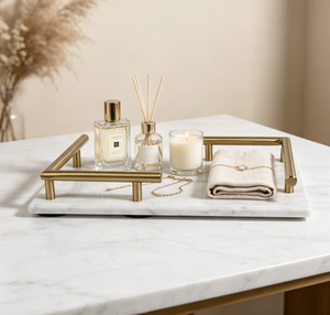 Plateau de service <span class=keywords><strong>d</strong></span>écoratif en marbre naturel de luxe sur mesure avec poignées en forme de L pour aliments, parfums et thé - Product Image 6
