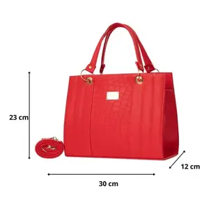 Bolso de Mano Casual para Mujer Fana Mabel, Diseño de Cocodrilo Rojo, Dos Correas, Gran Capacidad, Decoración de Plumas, Uso Diario - Product Image 4