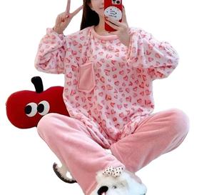 بيجامات دافئة للشتاء بالإضافة إلى 3XL من الفانيلا ملابس صالة ملابس كرتونية بلوفر ملابس منزلية للنساء ملابس نوم وردية جلد النمر - Product Image 1