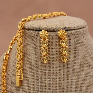 African 24k Gold Color Jewelry Sets For Lady Wedding Ethiopia Bridal Necklace Earrings Ring Jewelry Accessory Gifts