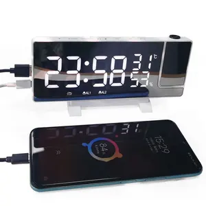 Proyeksi Jam Alarm Digital untuk Kamar Tidur Radio Jam Alarm Di Langit-langit USB Charger Port Suhu & Kelembaban Jam Proyektor