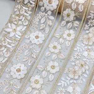 Nastro in Organza con Paillettes Oro e Argento, Ricamo Floreale Etnico per Colletti di Abbigliamento, Accessori per Scarpe e Borse - Product Image 1