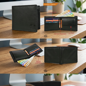 Easy Folding Stylish Genuine Leather Men's <b>Wallet</b> with Zipper Closure Waterproof Multi Pockets Fashion Design - Product Image 3