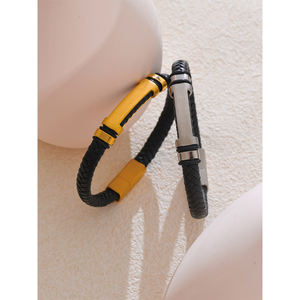 JINYOU 5462 produk baru 70mm gelang kulit hitam baja tahan karat gelang pria buatan tangan berlapis emas 18K untuk hadiah pria - Product Image 4