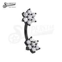 SUPERSTAR Anneau de nombril en acier inoxydable 316L hypoallergénique avec double fleur en zircon cubique, bijou de piercing corporel personnalisé