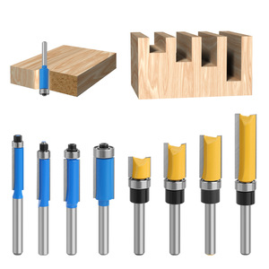 Carbide Tipped Router Bits 1/4 In Shank Straight Cut Woodworking Tools With Blue And Yellow Bearings For Precision Routing - Product Image 1