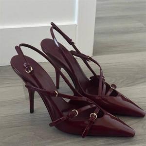 Factory Wholesale Patent Leather One-line With Cat-toe Sandals Feel Pointed Stiletto Heels Women Pu Insole Thin Hee - Product Image 4