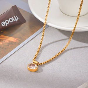 High Polished <b>Long</b> Lasting Color Gold Plated Stainless Steel <b>Necklace</b> Inlaid Zircon Pendant for Women - Product Image 2