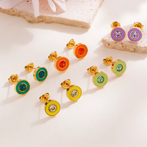 Pendientes de Bloques de Color Chapados en Oro de 18K de Alta Calidad, Diseño Redondo, Pendientes de Acero Inoxidable 304 con Electroplacado al Vacío - Product Image 2