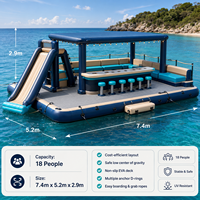Île flottante gonflable robuste avec toboggan, auvent, canapé et table de bar pour la vente en gros aux entreprises de stations balnéaires et de lacs
