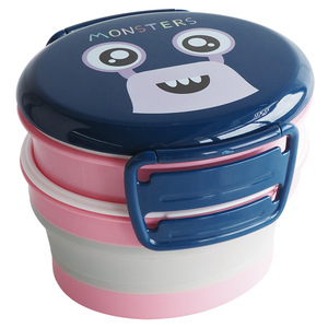 Customized Double Layer Plastic <b>Lunch</b> <b>Box</b> 501-800Ml <b>Microwaveable</b> Eco-Friendly Childrens Bento <b>Box</b> With Monster Design - Product Image 2
