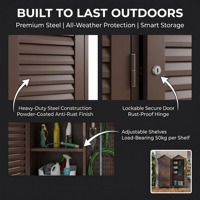 Armoire de jardin en acier marron grande capacité avec porte à persiennes, abri à outils extérieur, étagère multi-niveaux, antirouille, durable