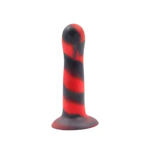 性用品性玩具女性自慰液体硅胶黑色和红色条软假阳具