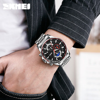 Reloj de Pulsera SKMEI 9250 para Hombre, Tendencia 2025, Esfera Grande, Cronómetro, Fase Lunar, Resistente al Agua 3ATM, Cuarzo, Acero Inoxidable