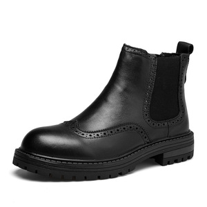 Xinzi mưa nhà máy bán buôn nam nền tảng <span class=keywords><strong>Brogue</strong></span> khởi động da đen dày dưới phụ nữ người đàn ông Chunky Chelsea da khởi động - Product Image 2