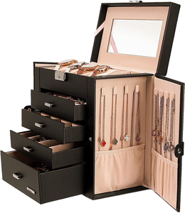 Caja de almacenamiento de cuero PU en stock de fábrica, caja de almacenamiento de joyas, caja de joyería de viaje, caja de terciopelo, joyería de almacenamiento - Product Image 1