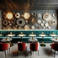 Ensemble de table et chaises de salle à manger carrées modernes de luxe léger avec banquette verte à dossier haut, en bois massif, mobilier de restaurant durable