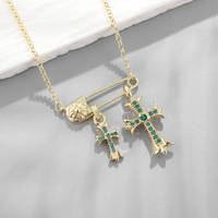 Collier pendentif double croix K Luo avec diamants colorés, style vintage hip-hop, chaîne de pull pour couple
