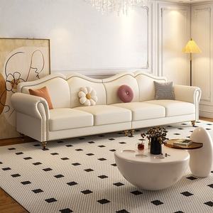 Divano in pelle <span class=keywords><strong>di</strong></span> lusso in stile americano, Set <span class=keywords><strong>di</strong></span> <span class=keywords><strong>divani</strong></span> da soggiorno bianco crema, Set <span class=keywords><strong>di</strong></span> mobili da soggiorno a tre posti - Product Image 4