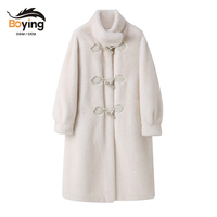 Manteau long en fausse fourrure de vison tissée pour femme, luxueux, écologique, avec fermeture à bouton, col montant, élégant, surdimensionné, coupe-vent, certifié BSCI