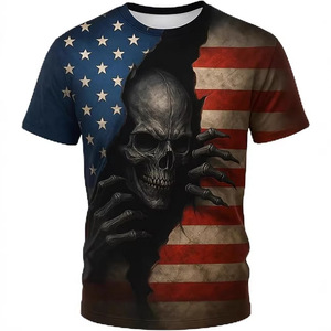 T-shirt à manches courtes pour homme, imprimé crâne drapeau américain, sublimation, coupe classique, 100 % polyester, design tricoté - Product Image 1
