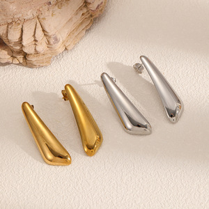 Minimalist Teardrop <b>Stud</b> <b>Earrings</b> Geometric Polished 18k Gold And <b>Silver</b> For Women Fashion Jewelry - Product Image 2