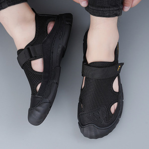 Men's Mesh Sandals Solid Pattern Open Toe Breathable EVA Sole Casual <b>Slides</b> Summer Shoes - Product Image 4