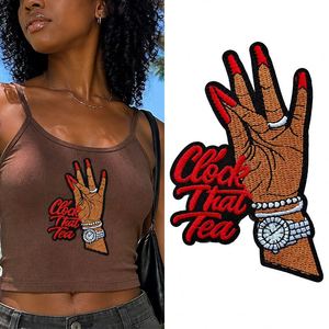 Wholesale <b>Clock</b> Hand Gesture Embroidery Patch Iron on Sew on Fashion Applique Tea Beauty Design Patch for Jackets Pants Shoes - Product Image 3
