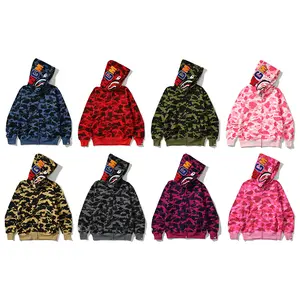 Top quality Bathing ape shark zip up hoodies 100% cotton lovely color camo Sweatshirt unisex streetwear full zip bapees hoodie