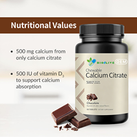 Comprimés de citrate de calcium à croquer 500 mg saveur chocolat avec vitamine D3 ajoutée, 90 unités, service de marque privée OEM ODM