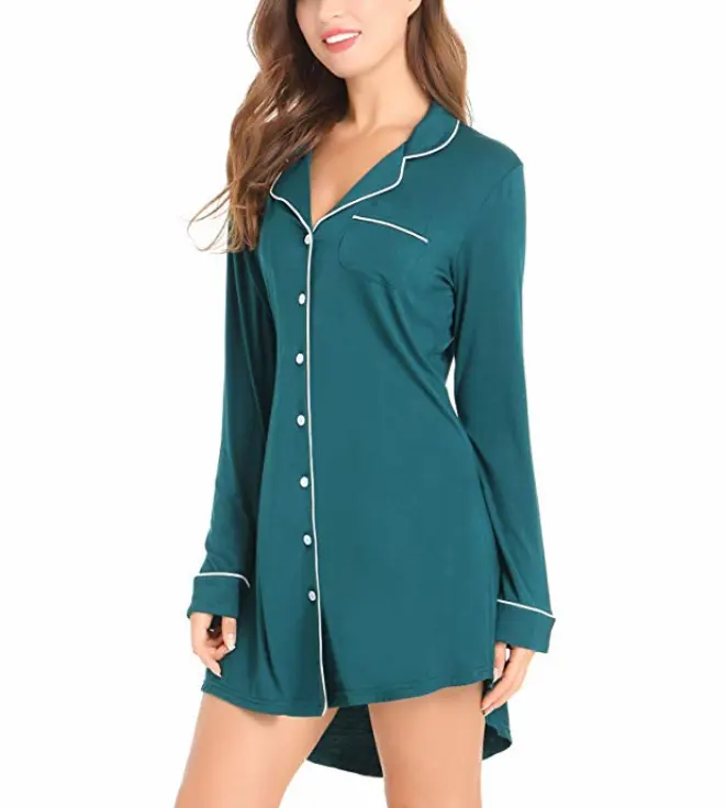 Großhandel Frauen Elegante Bambus Baumwolle Button Nacht kleid Nacht hemd Pyjama