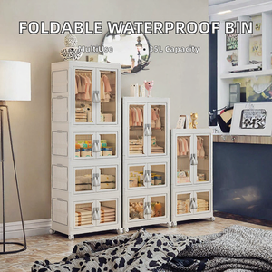 Armario de Almacenamiento Plegable de Plástico Blanco, Organizador Modular Apilable con Ruedas, Impermeable, para Ropa y Artículos Diversos - Product Image 2