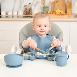 Eversoul-Lot de 9 couverts en silicone pour bébé en forme de crabe H, allant au micro-ondes, assiette pour bébé, ensemble d'alimentation pour enfants, OEM et ODM - Product Image 4