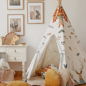 Kids <strong>Teepee</strong> Hexagonal Tent Children Play Tent Indoor &amp;Outdoor Kids Playhouse <strong>White</strong> Canvas <strong>Teepee</strong> With Pine Pole - Product Image 2
