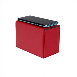 Boîte à cartes en cuir PU rouge, coins carrés, boîte cadeau portable pour le rangement des cartes de jeu - Product Image 1
