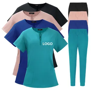 Quick Dry Polyester Rayon Spandex Stretchy Custom Logo Medical Lab Nurse Uniforms Suits Hospital Uniform Unisex Scrubs Sets