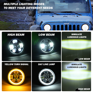 HYNBYZJ 7 'LED Phare H4 Scellé Haut Bas Faisceau 80W avec RGB Halo Anneau DRL Clignotant pour Jeep Moto Harley <span class=keywords><strong>Cafe</strong></span> - Product Image 2