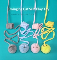 Jouet interactif pour chat à suspendre à la porte, avec ressort intégré et balle en peluche élastique, pour l'auto-entretenement